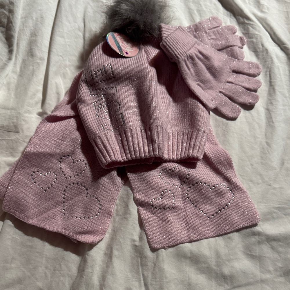 Charming Pink Kids Hat, Scarf, and Gloves Set - Picture 1 of 5